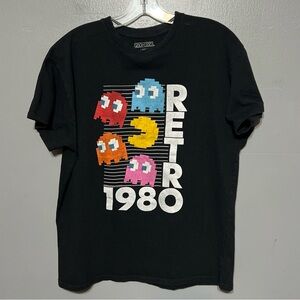 Pac-Man Retro 1980 Graphic T-Shirt Black Multi Color Short Sleeve Mens Large